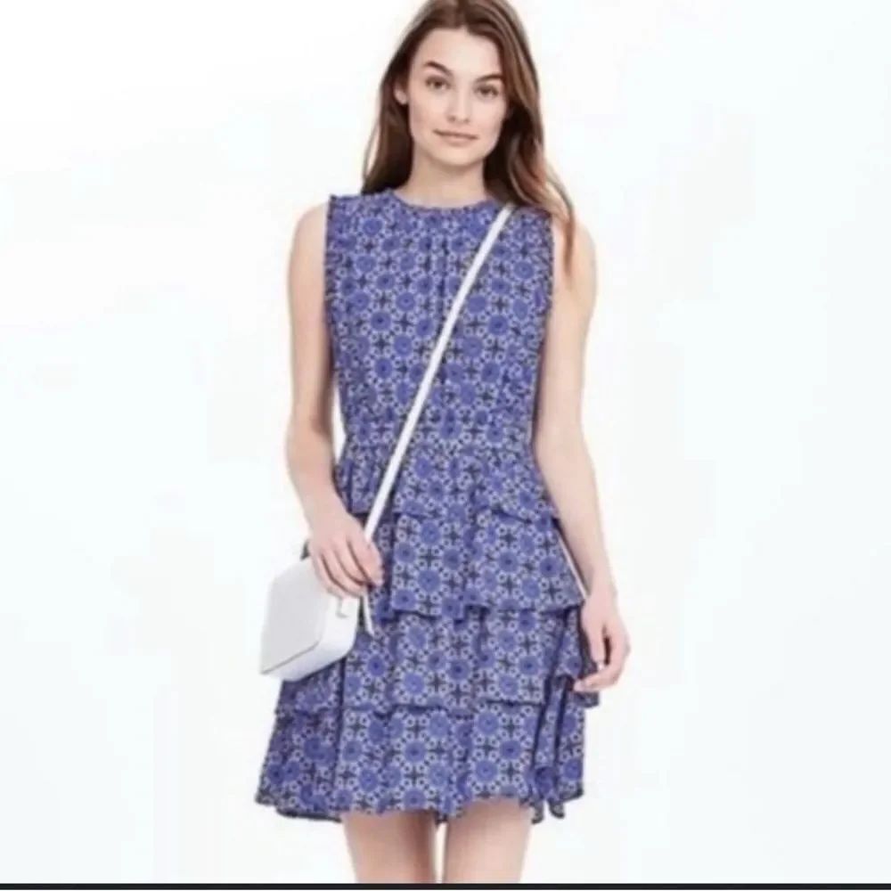 Banana Republic Floral Tiered Tile Print Ruffle Mini Dress